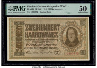 Ukraine Ukrainian Central Bank 200 Karbowanez 5.3.1942 Pick 56 PMG About Uncirculated 50. Minor repair. 

HID09801242017

© 2020 Heritage Auctions | A...