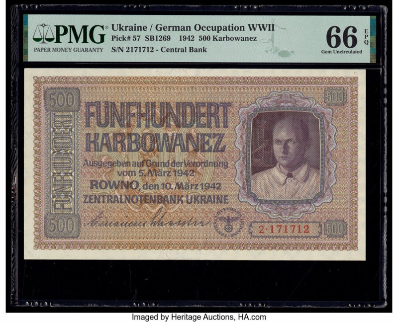 Ukraine Ukrainian Central Bank 500 Karbowanez 5.3.1942 Pick 57 PMG Gem Uncircula...