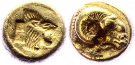 Ancient Greece Lesbos Mytilene EL Hekte 521 - 478 BC
BMC 7-9; Bodenstedt 16; Gold 2.51 g.; Obv: Head of a ram to right; below, rooster feeding to lef...