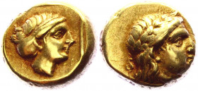 Ancient Greece Lesbos Mytilene EL Hekte 377 - 326 BC
Bodenstedt 100; Gold 2.54 g.; Obv: Laureate head of Apollo right / Rev: Diademed head of Artemis...