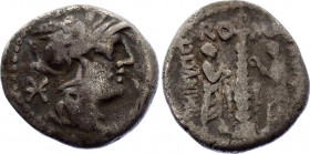 Roman Republic Rome AR Denarius 134 BC
Silver 3.65g 18mm; Ti. Minucius X. f. Augurinus. 134 B.C. Denarius. Rome mint. Helmeted head of Roma right, ma...