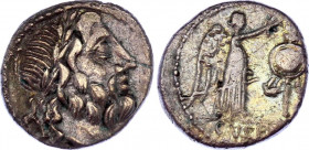 Roman Republic Lentulus Clodianus AR Quinarius 88 BC
Crawford 345/2; RBW 1313; RSC Cornelia 51; Silver 1.78 g.; Obv: Laureate head of Jupiter r. / Re...