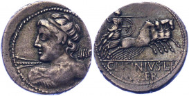 Roman Republic Denarius 84 BC, C Licinius Lf Macer
Siver. Weight 3,87 gramm. Obv: Diademed bust of Vejovis left, seen from behind, hurling thunderbol...