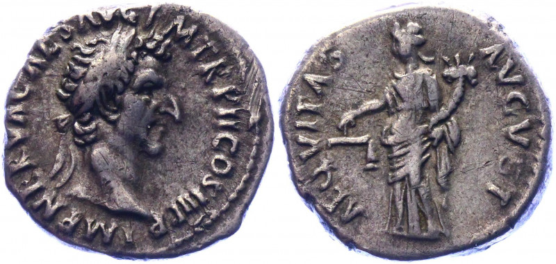 Roman Empire Denarius 96 AD, Nerva
Silver. Weight 3,15 gramm. Obv: IMPNERVACAES...