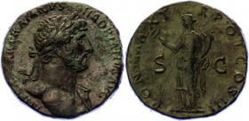 Roman Empire Sestertius 119 - 120 AD, Hadrian
Copper. Weight 23,44 gramm. Obv: IMPCAESARTRAIANVSHADRIANVSAVG - Laureate head right. Rev: PONTMAXTRPOT...