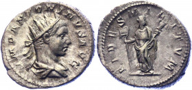Roman Empire Antoninianus 218 - 222 AD, Elagabalus
Silver. Weight 5,43 gramm. Obv: IMP ANTONINVS AVG Laureate and draped bust of Elagabalus right. Re...