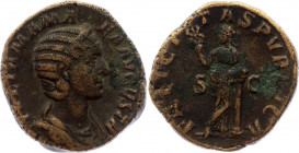 Roman Empire Rome Sestertius Julia Mamea 238 AD
Obv: IVLIAMAMAEAAVGVSTA - Diademed, draped bust right. Rev: FELICITASPVBLICA - Felicitas standing lef...