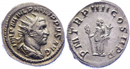 Roman Empire Antoninianus 244 - 249 AD, Philip I
Silver. Weight 5,10 gramm. Obv: IMPMIVLPHILIPPVSAVG - Radiate, draped and cuirassed bust right. Rev:...