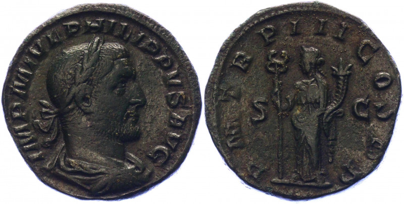 Roman Empire Sestertius 246 AD, Philippe Arab
Copper. Weight 20,00 gramm. Obv: ...