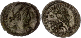 Roman Empire Constantius II Æ Follis 350 - 355 AD
RIC 189; LRBC 1681; Copper 2.33 g.; Constantius II (337-361); Obv.: D N CONSTANTIVS P F AVG, pearl-...