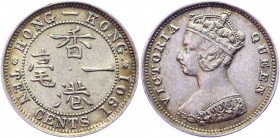 Hong Kong 10 Cents 1901
KM# 6.3; Silver 2.72g.; Victoria; Mint luster; AUNC