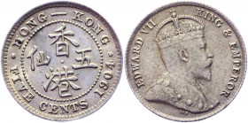 Hong Kong 5 Cents 1904
KM# 12; Silver 1.36g.; Edward VII; Mint luster; AUNC-