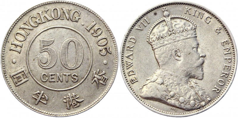 Hong Kong 50 Cents 1905
KM# 15; Silver 13.54g.; Edward VII; XF+