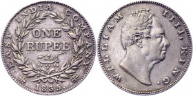 British India 1 Rupee 1835
KM# 450.1; Silver 11.56g.; William IIII; marks of stamp gloss; XF+