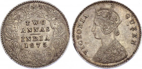 British India 2 Annas 1875
KM# 469; Silver; Victoria; UNC with edge defect