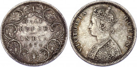 British India 1/2 Rupee 1874 B
KM# 472; Silver; Victoria; VF