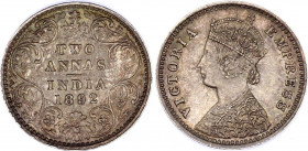 British India 2 Annas 1892 B
KM# 488; Silver; Victoria; XF