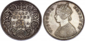 British India 1/2 Rupee 1886 C
KM# 491; Silver; Victoria; UNC, exceptional quality