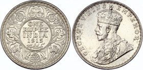 British India 1 Rupee 1915 B
KM# 524; Silver; George V; UNC with minor hairlines