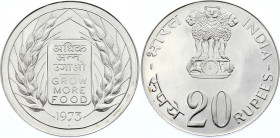 India 20 Rupees 1973
KM# 240; Silver Proof; FAO - Grow More Food; Mumbai Mint