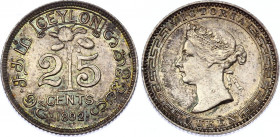Ceylon 25 Cents 1892
KM# 95; Silver; Victoria