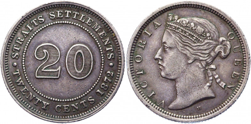 Straits Settlements 20 Cents 1872 H
KM# 12; Silver 5.36 g.; British Colony; Vic...