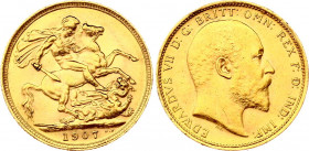 Australia Sovereign 1907 S
KM# 15; Sydney mint. Gold (.917), 7.99g. UNC, strong mint luster, rare condition!
