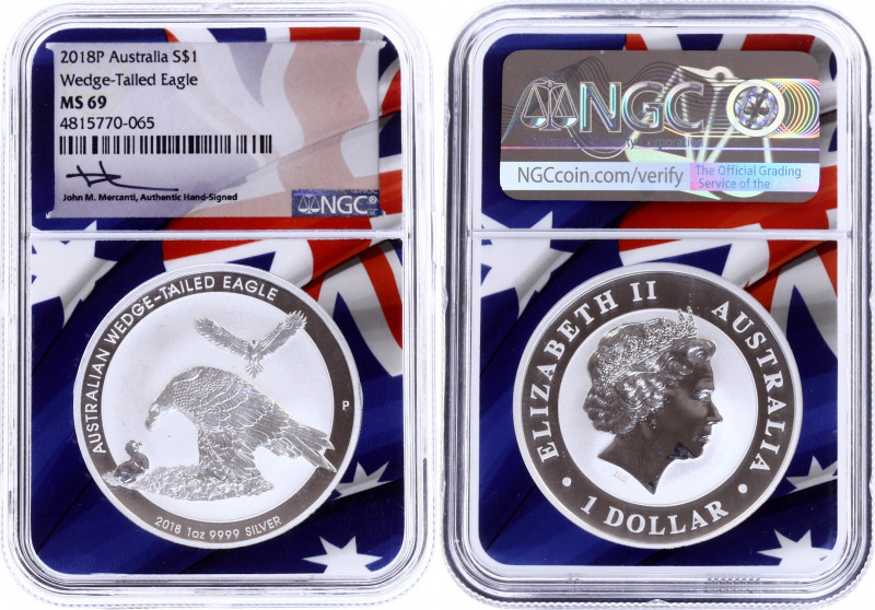 Australia 1 Dollar 2018 P NGC MS 69
Silver (.999), 31.1 g., 40 mm.; Australian ...