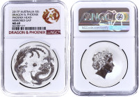 Australia 1 Dollar 2017 Error NGC MS 69
KM# 2869; Silver; Dragon & Phoenix Bullion coin; Error - On the coin's reverse right behind the head of the p...