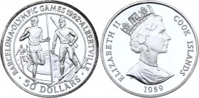 Cook Islands 50 Dollars 1989
KM# 60; Silver (0.925), 28.28 g.; Proof; Summer & winter Olympics