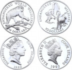 Cook Islands 2 x 50 Dollars 1990 - 1992
KM# 59, 262; Silver (0.925), 19.4 g. each; Proofs; Chimpansee & ring-tailed lemurs