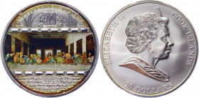 Cook Islands 20 Dollars 2008
KM# 637; Silver 93,30g.; "The Last Supper" by Leonardo da Vinci with inset of 15 Swarovski crystals; UNC