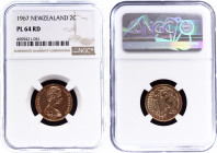 New Zealand 2 Cents 1967 NGC PL64 RD
KM# 32; Prooflike; Elizabeth II