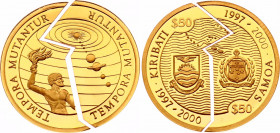 Samoa & Kiribati 50 Dollars 1997 - 2000 Millenium
One coin consist of 2 coins. KM# 26 & KM# 119; Each coin is Gold (.9999), 3.8875g. Millenium - Temp...