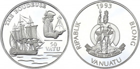 Vanuatu 50 Vatu 1993
KM# 16; Silver (0.925), 31.47 g.; Proof; Ship, captain's figure
