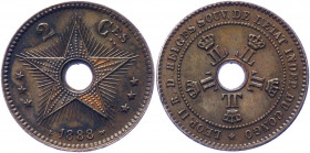 Belgian Congo 2 Centimes 1888
KM# 2; Copper; UNC