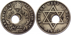 British West Africa 1 Penny 1943 Error
KM# 19; George VI; Misstrike; ERROR; XF.