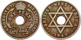 British West Africa 1 Penny 1943 Error
KM# 19; George VI; Misstrike; ERROR; F.