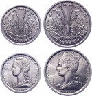 Cameroon 1 & 2 Francs 1948
KM# 8-9; Aluminium; UNC
