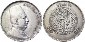 Egypt 20 Piastres 1923 AH 1341
KM# 338; Silver 27.81g.; Fuad I; XF