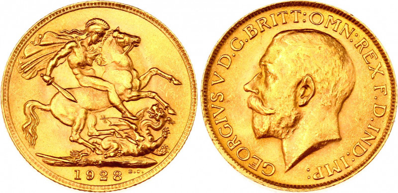 South Africa Sovereign 1928 SA
KM# 21; Gold (.917) 7,99g. George V; Pretoria Mi...