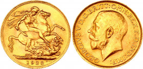 South Africa Sovereign 1928 SA
KM# 21; Gold (.917) 7,99g. George V; Pretoria Mint; UNC.