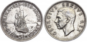 South Africa 5 Shillings 1952
KM# 41; Silver; George VI; 300th anniversary of the founding of Capetown; XF+