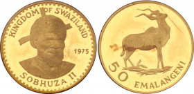 Swaziland 50 Emalangeni 1975
KM# 26; Birth of King Sobhuza II. Gold (.900), 4.31g. Proof. Original sealing.