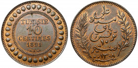 Tunisia 10 Centimes 1891 A
KM# 222; Bronze; UNC