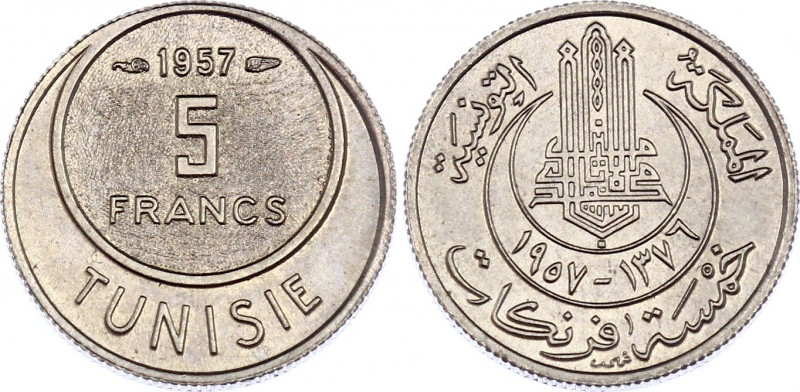Tunisia 5 Francs 1957
KM# 277; Copper-Nickel; UNC