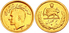 Iran 1/2 Pahlavi 1959 SH 1338
KM# 1161; Gold (.900) 4.07g; Reza Shah Pahlavi; UNC