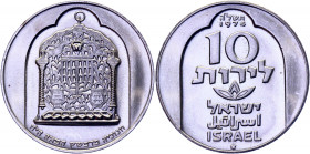 Israel 10 Lirot 1974 JE5735
KM# 78.1; Silver 20.00g.; Damascus (Syrian) Hanukka Lamp, 18th Century; Mintage 74112 Pcs; Proof
