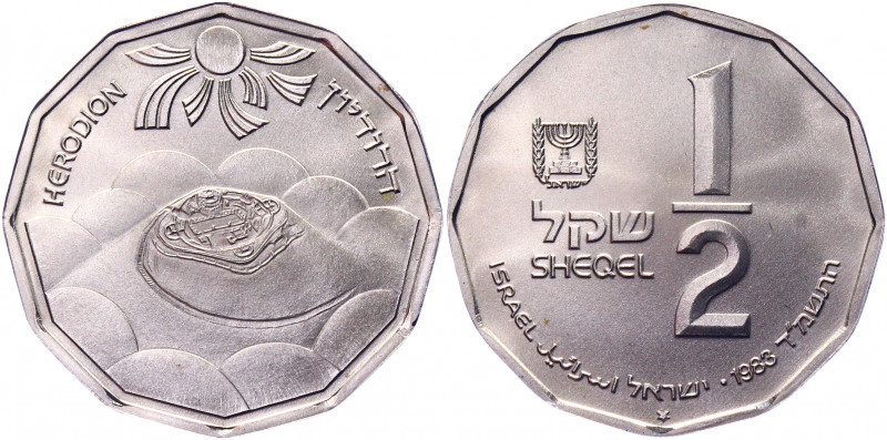 Israel 1/2 Sheqel 1983 JE5744
KM# 126; Silver 7.20g.; Herodion Ruins; Mintage 1...