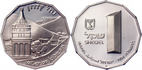 Israel 1 Sheqel 1984 JE5745
KM# 141; Silver 14.40g.; Kidron Valley; Mintage 6798 Pcs; Proof